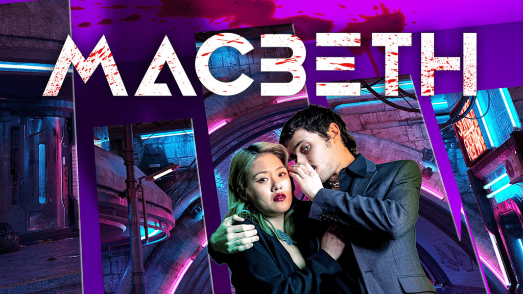 photo is of macbeth and lady macbeth, with macbeth whispering into lady macbeth’s ear. 
